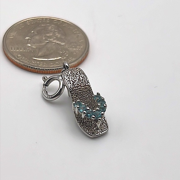 925 Sterling Silver High Heel Charm with Blue Topaz Swarovski Crystal Accents - Picture 2 of 3
